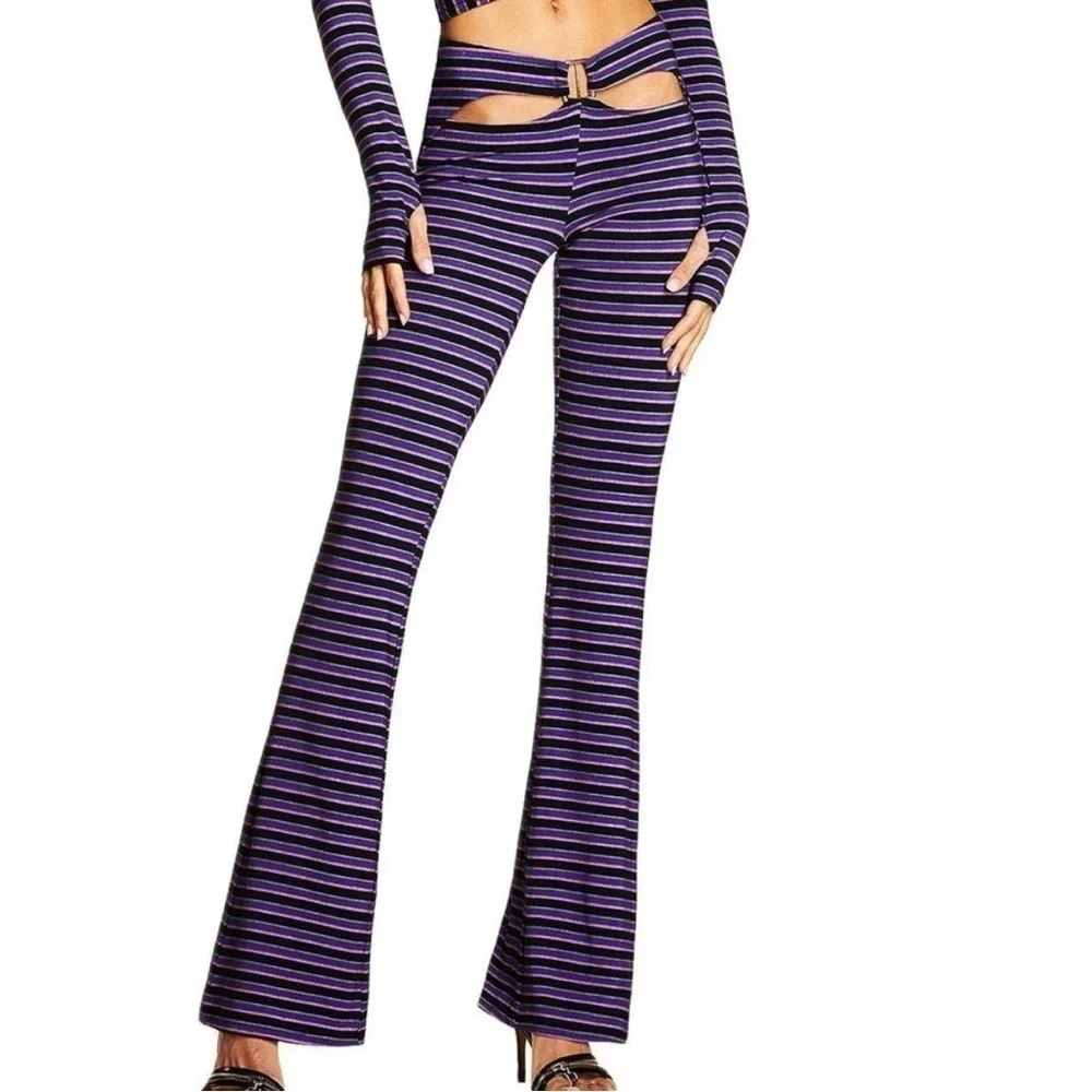 I AM GIA Carrie Cutout Flared Pants Striped Purple Size XS Party Emo Rock Rave - Picture 1 of 9